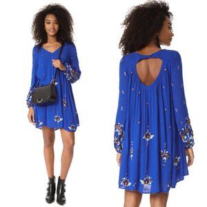 Free People Oxford Embroidered Swing Dress Mini Long Sleeve Summer Boho 70's - L